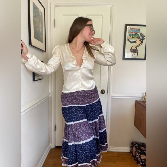 Gunne Sax Tops - 70s Vintage Satin Prairie Blouse